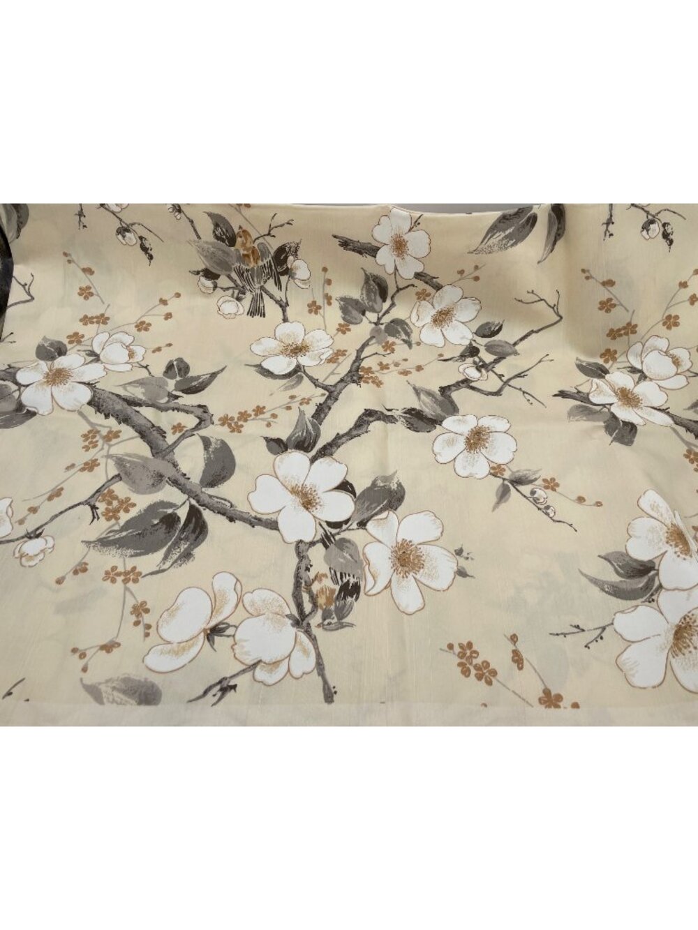 Vintage 1981 5th Avenue Design Rayon & Acetate Floral Fabric Cream Base & Gray B